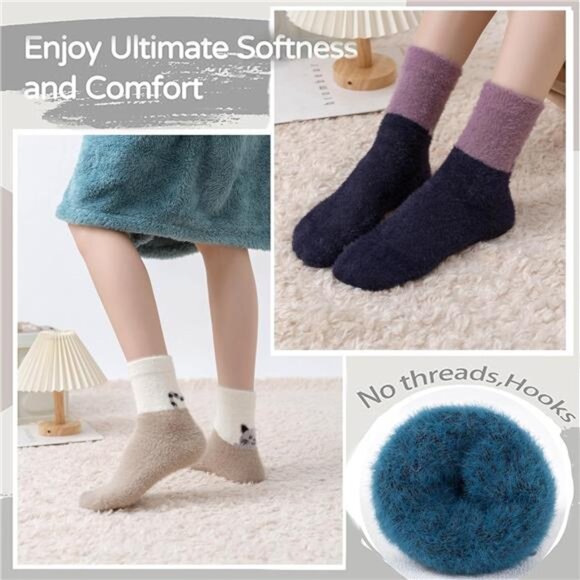 New 5 Pairs Fuzzy Soft Cozy Comfortable Socks for Women, Casual Sleep Comfy Sock - Picture 3 of 6